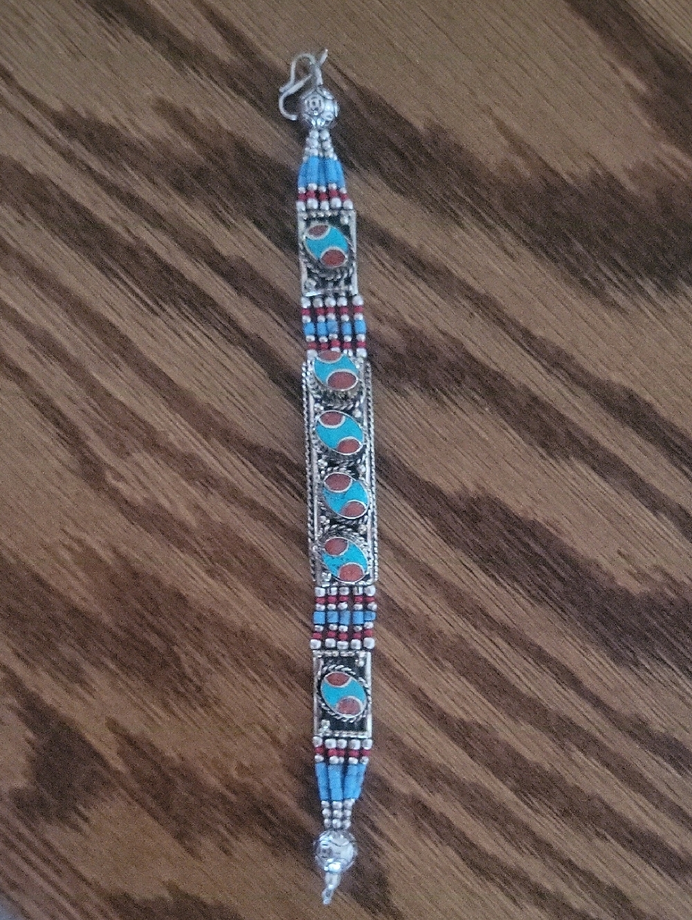 Tibetan Silver Turquoise & Coral Bracelet